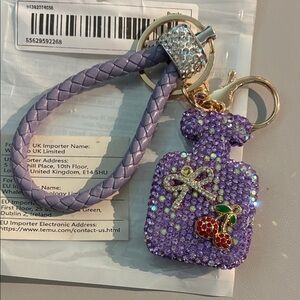 Purple Rhinestone Keychain with Braided Strap